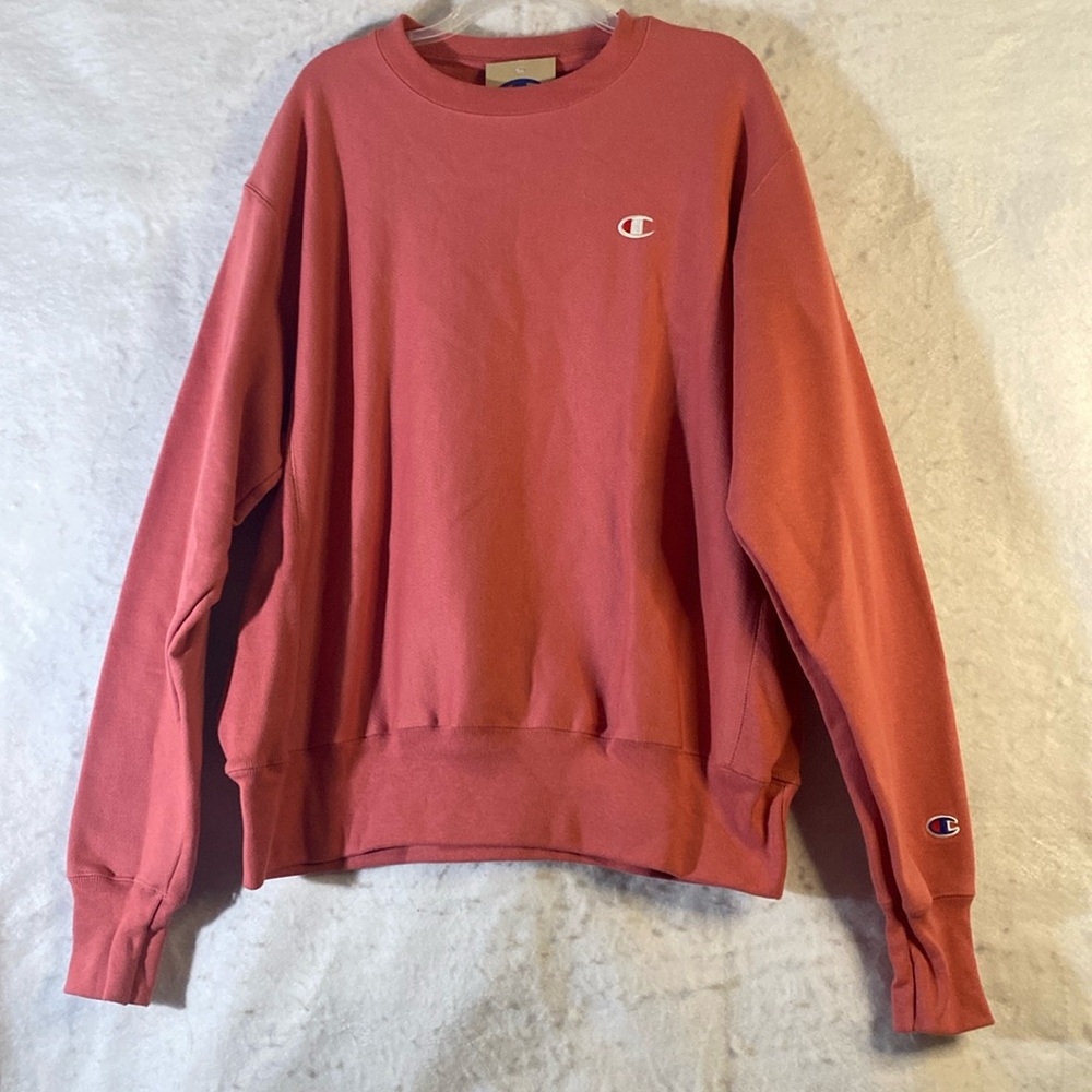 Champion Unisex Salmon Pink Fleece Pullover Sweatshirt Size L
